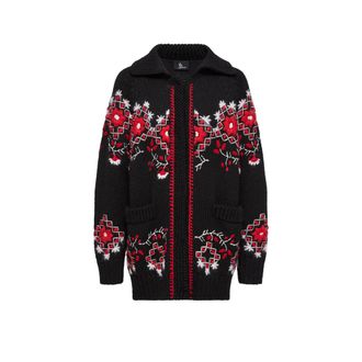 Moncler Moncler Embroidered Wool Blend Cardigan, Women, Black, Size: M