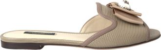 Dolce & Gabbana Womens Bowembellished Leather Slides - Tan - Size EU 35