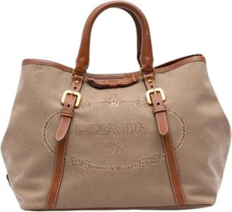 Prada Pre-owned Tote Bags, female, Beige, Size: ONE SIZE Pre-owned Canvas Tote Bag