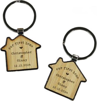 eBuy GB Personalised Couples House Keyrings, Our First Home, Set of 2 Moving House Gift, His & Hers Gift