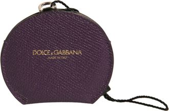 Dolce & Gabbana Purple Calfskin Leather Round Logo Hand Mirror Holder Calf Accessory