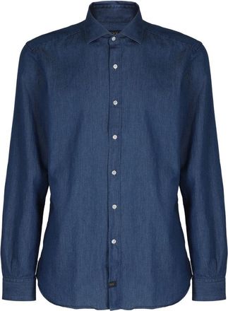 Fay Washed Denim Shirt With French Collar