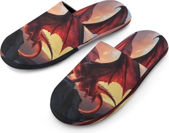 Generic Fierce Dragon Mens Flannel Slipper Soft Comfy House Shoes Non Slip Winter Warm Indoor Outdoor Slippers