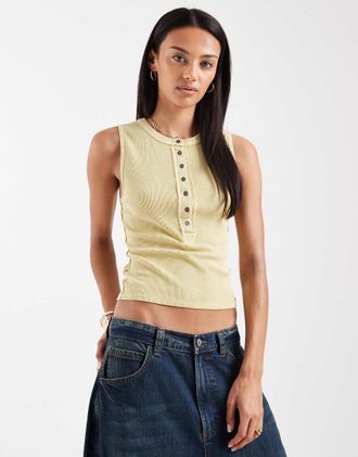 Free People Jamie - Top senza maniche giallo siciliano con scollo serafino