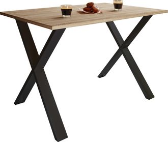 ebuy24 Mesa De Comedor De Madera Vcm Premium Al. 76 X An. 110 X P. 80 Cm Mesa De Comedor De Cocina Mesa Xona X (negro / Roble Sonoma)