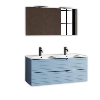 Aquadesign Mueble de ba&ntilde;o con espejo de doble lavabo 5 piezas en mdf azul tiffany