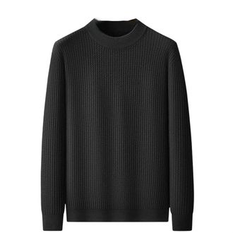 Generic Men High Neck Thick Warm Jumpers Casual Pullover Sweater Black 7XL
