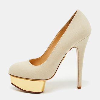 Charlotte Olympia Grey Canvas Dolly Platform Pumps