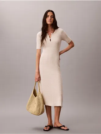 Calvin Klein Womens Cotton Rayon Stripe Midi Dress - Neutral - XL
