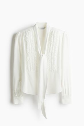 H&M Oversized Bluse mit Schleifenkragen - White