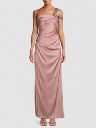 Aidan Mattox Draped One-Shoulder Satin Column Gown In Warm Cameo
