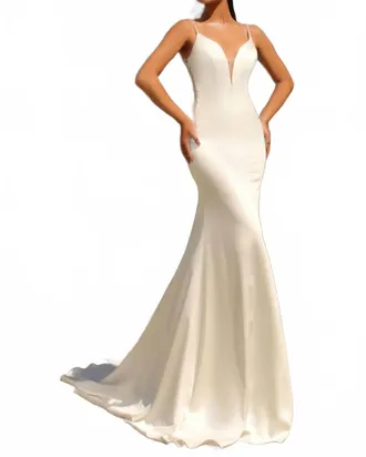 Jessica McClintock Satin Open Back Gown In Ivory