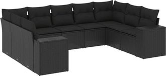 vidaXL Set De Sof&aacute;s De Jard&iacute;n 8 Piezas Y Cojines Rat&aacute;n Sint&eacute;tico Negro Vidaxl