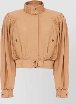 Chlo&eacute; cropped jacket puff sleeves elastic cuffs belt