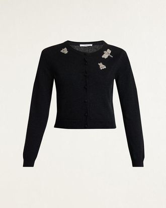 Erdem Crystal Bug Alpaca Crewneck Cardigan