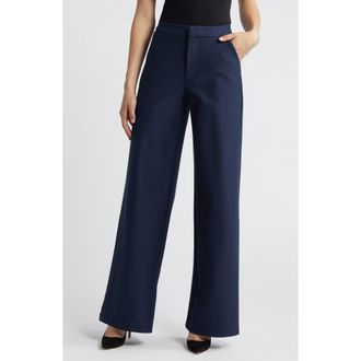 Good American Stripe Ponte Knit Wide Leg Trousers in Ink Stripe at Nordstrom Rack, Size 30