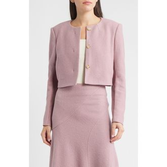 BOSS Jicena Mixed Media Virgin Wool Crop Jacket in Rose Haze at Nordstrom Rack, Size 10
