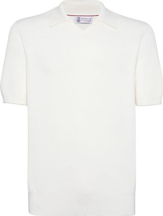 Brunello Cucinelli pointed-flat collar cotton polo shirt - men - Cotton - 50 - White