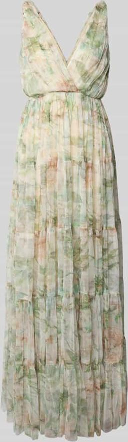Abendkleid im Stufen-Look mit V-Ausschnitt in Hellgruen, Gr&ouml;&szlig;e XXS