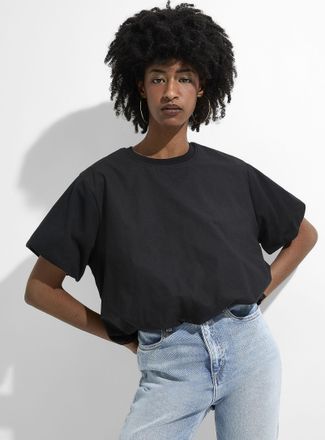 Icone Womens Cropped pure organic cotton bubble-hem T-shirt