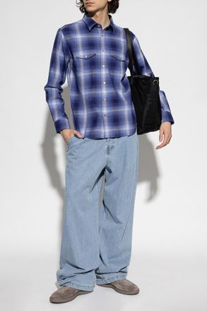 Tom Ford Shirt With Check Pattern, Mens, Navy Blue