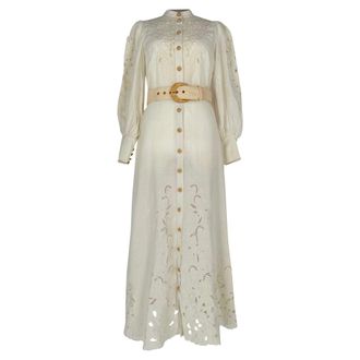 Zimmermann Freja Embroidered Maxi Dress in White Linen