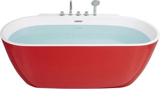 Beliani Ba&ntilde;era Independiente Roja De Acr&iacute;lico Sanitario Ovalado Individual 170 X 80 Cm Dise&ntilde;o Moderno Rotto