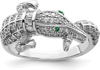 Diamond2Deal Sterling Silver Rhodium-plated Polished Cubic Zirconia Alligator Ring