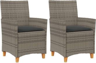 vidaXL Vidaxl - Garden Chairs with Cushions 2 pcs Grey Poly Rattan&Solid Wood