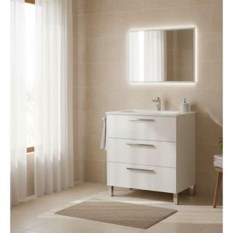 Dmora Mobile Sottolavabo - Specchio Incluso 3 Cassetti, Bianco Lucido, -, 80x86x45h cm Camiri
