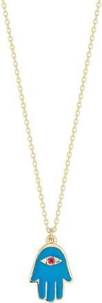 Ember Fine Jewelry 14K Yellow Gold Ruby Enamel Hamsa Pendant Necklace at Nordstrom Rack, Size 17