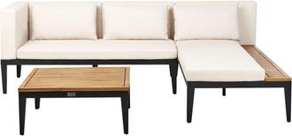 Beliani Conjunto De Jard&iacute;n 3 Plazas De Madera De Acacia Certificada Sof&aacute; Esquinero Con Mesa De Centro Cojines Beige Claro Izquierdo Bracciano