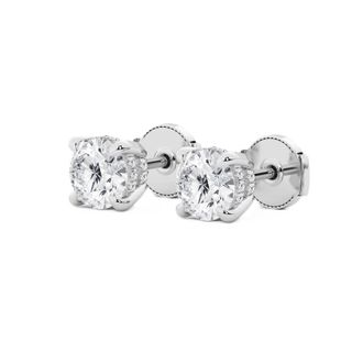 Grown Brilliance 3 Ctw Round Cut Lab Grown Diamond Stud Earrings in 14K White Gold, Hidden Halo Design, H-I Color, SI Clarity