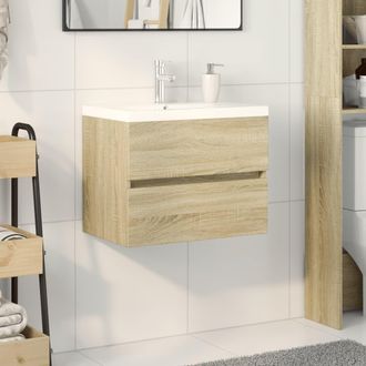 Berkfield Home 2 Piece Bathroom Furniture Set Ceramic & Engineered Wood in Brown