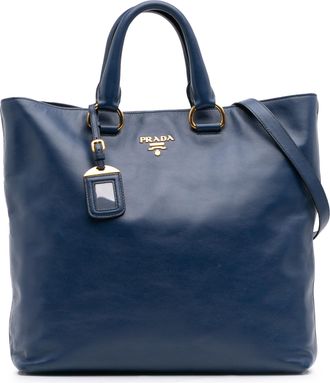 Prada Pre-owned Womens Leather Tote Bag - Dark Blue - One Size