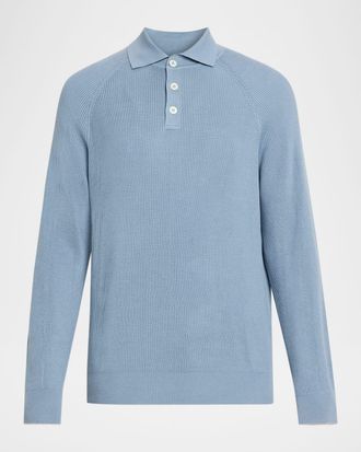 Brunello Cucinelli Men & apos;s Cotton English Rib Knit Polo Sweater
