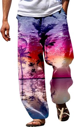 Generic Mens 3D Printed Tracksuit Bottoms Elasticated Waist Hippie Bloomers Cargo Trousers Lounge Pants Beach Walking Running Jogging Sweatpants Breathable Ca
