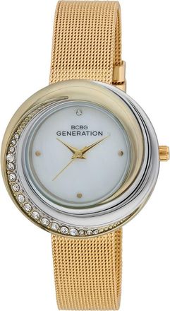 BCBGeneration Nova 3 Faux Leather Strap Watch, 35mm in Gold at Nordstrom Rack