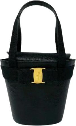 Ferragamo Pre-owned Bucket Bags, female, Black, Size: ONE SIZE Pre-owned Vara Leather Handbag