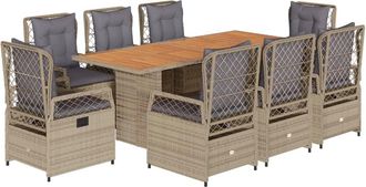vidaXL Set Comedor De Jard&iacute;n 9 Pzas Con Cojines Rat&aacute;n Sint&eacute;tico Beige Vidaxl