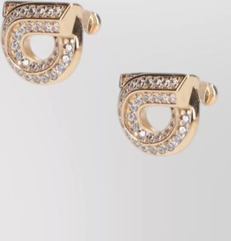 Ferragamo stud earrings gold tone crystal detail
