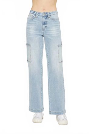 Judy Blue High Waist Straight Cargo Jeans In Light Wash