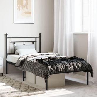 vidaXL Metal Bed Frame without Mattress with Headboard Black 90x200cm vidaXL
