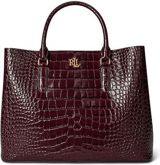 Lauren Ralph Lauren Embossed Leather Large Marcy Satchel Womens Handbags Dark Garnet