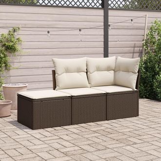 vidaXL Set Sof&aacute;s De Jard&iacute;n 3 Piezas Y Cojines Rat&aacute;n Sint&eacute;tico Marr&oacute;n Vidaxl