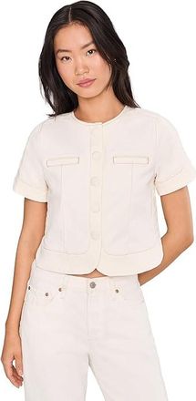 Liverpool L.A. Collarless Short Sleeve Cropped Denim Jacket Womens Jacket Desert Dunes : XS, Cotton/Denim/Elastane