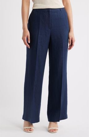 Elie Tahari The Ellie Linen Wide Leg Pants in Navy at Nordstrom, Size 10