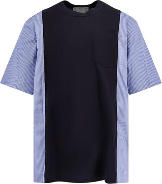 sacai Cotton Jersey T-Shirt With Popeline Inserts-Uomo