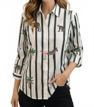 Vilagallo Striped Jungle Shirt In Green/white