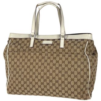 Gucci Gg Canvas Beige White Gg Canvas Handbag Tote Bag (Pre-Owned)